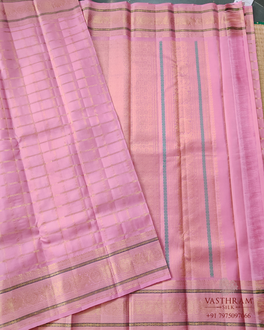 Pink Colour Kanchivaram Silk Saree With Zari Motif All Over Code : KA0454