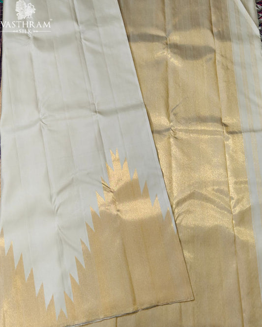 Tussar Colour Kanchivaram Silk Saree With Plain Body