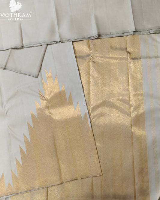 Tussar Colour Kanchivaram Silk Saree With Plain Body