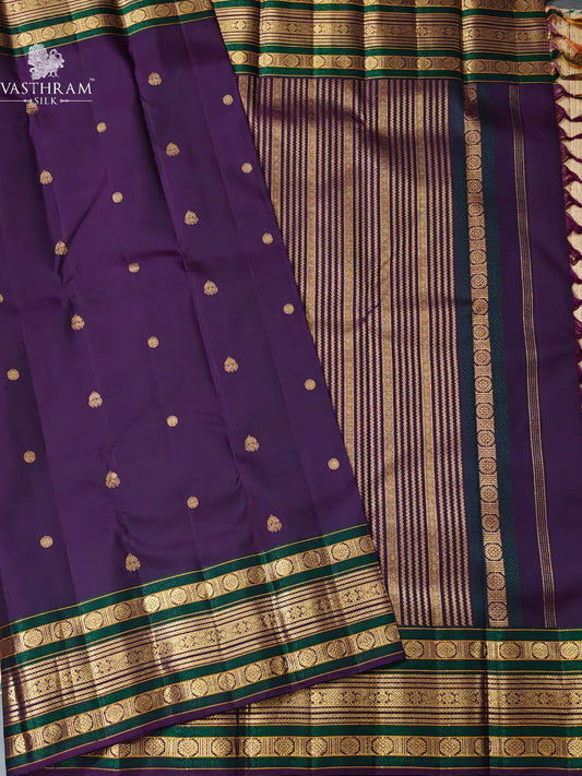 Dark Wine Colour Kanchivaram Silk Saree With Zari Butta All Over