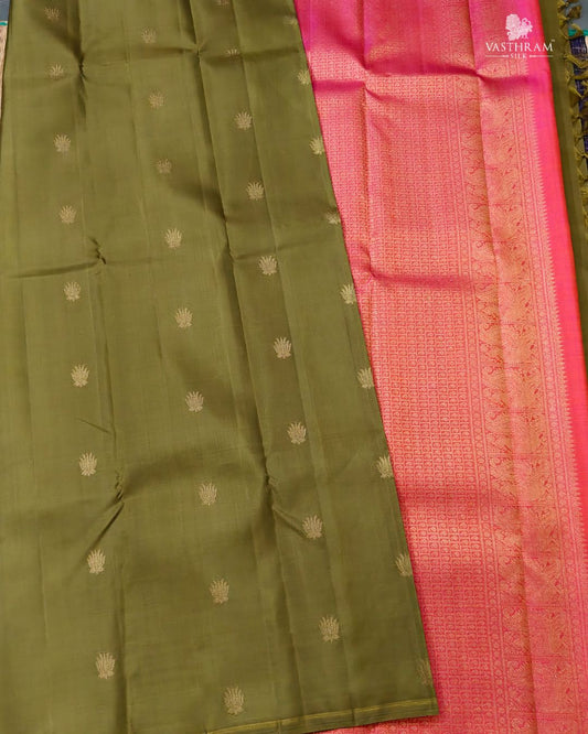 Mehandi Green Colour Pure Zari Kanchivaram Silk Saree With Zari Butta All Over