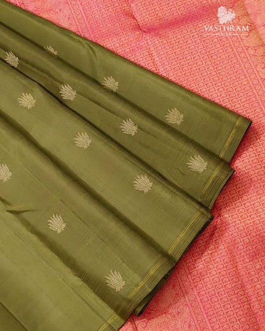 Mehandi Green Colour Pure Zari Kanchivaram Silk Saree With Zari Butta All Over