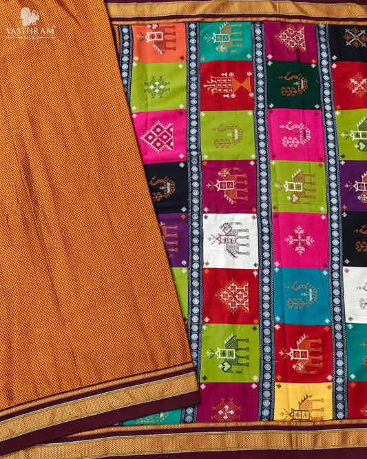 Orange Colour Ilkal Saree With Plain Body