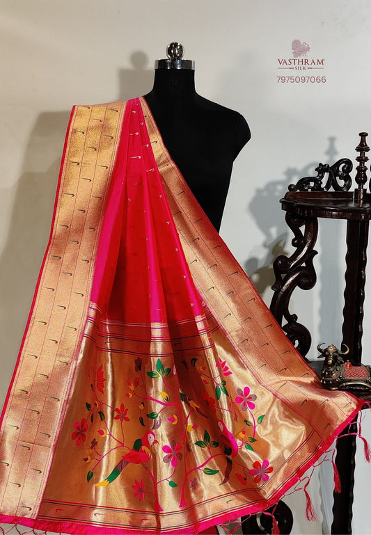 Rani Pink Colour Semi Paithani Dupatta