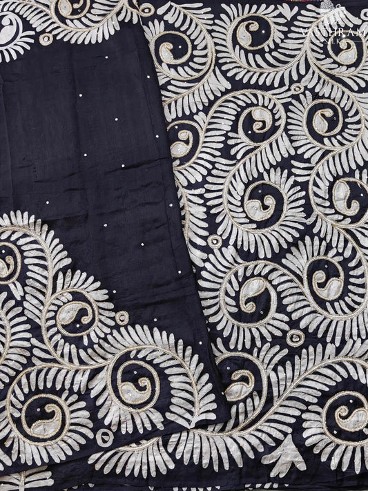 Black Colour Tussar Silk Saree With Zero Mirror Work All Over Code : KT024