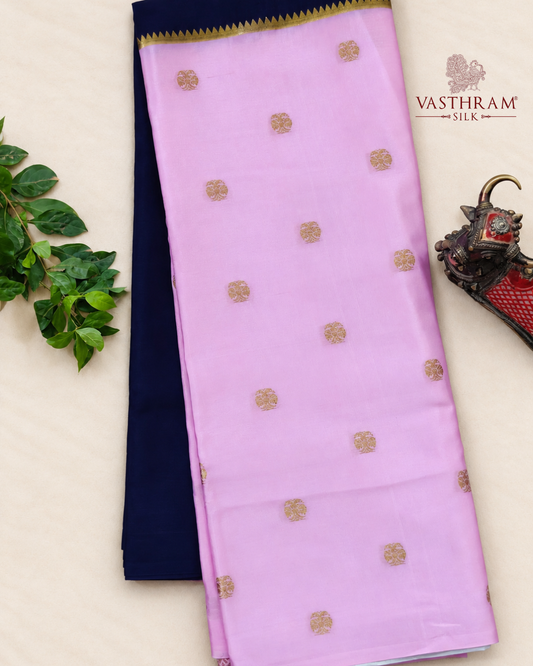Half And Half Pink And Navy Blue Colour Mysore Crepe With Zari Butta All Over