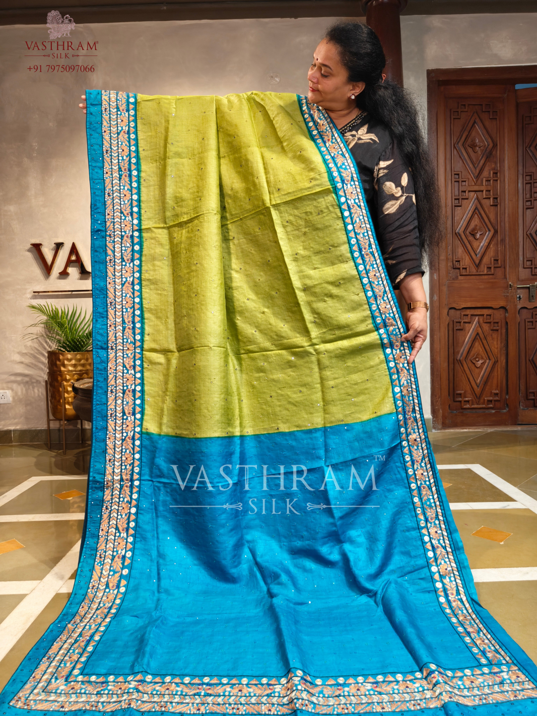 Mehandi Green Colour Tussar Silk Saree With Zero Zari Mirror Work All ...