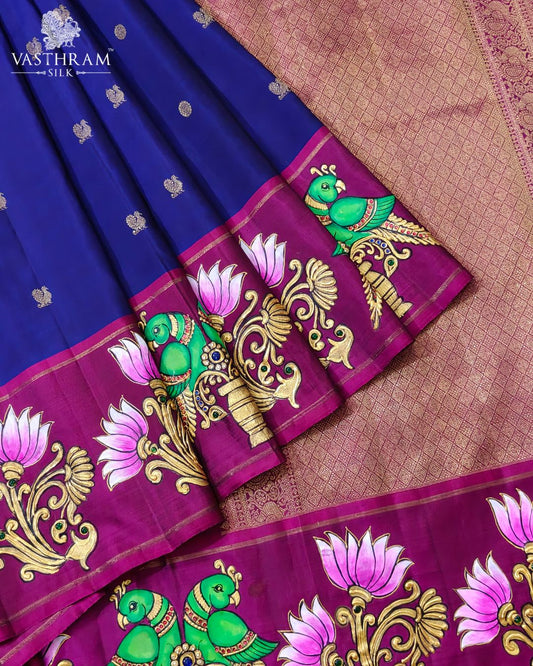 Blue Colour Kanchivaram Silk Saree With Zari Butta All Over Code : KA0497