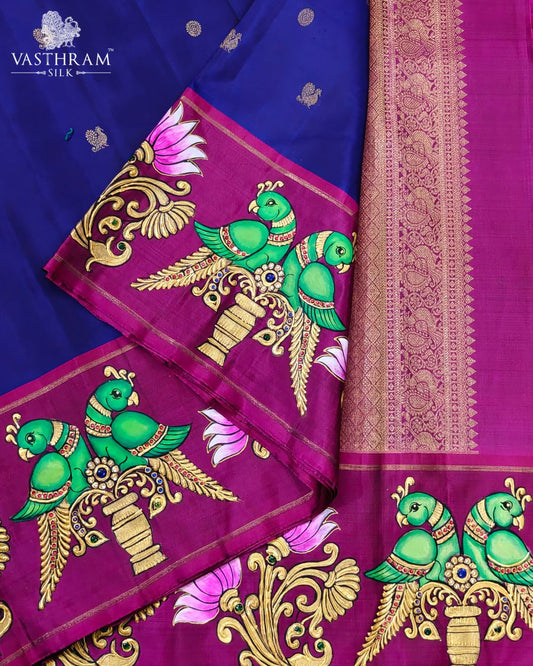 Blue Colour Kanchivaram Silk Saree With Zari Butta All Over Code : KA0497