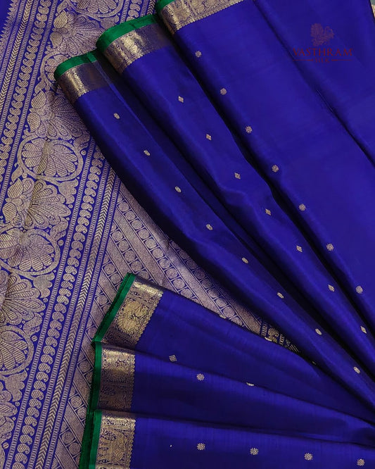 Blue colour pure zari kanchivaram silk saree with small zari butta all over Code : KA0521