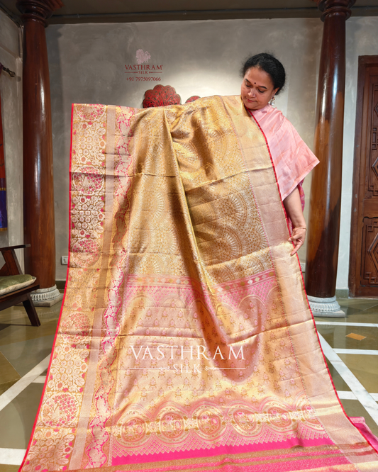 Gold Colour Tissue Kanchivaram Silk Saree With Zari Motifs All Over