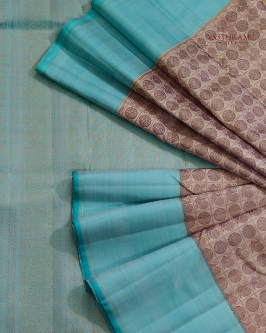 Cream colour pure zari kanchivaram silk saree with thread woven zari motif