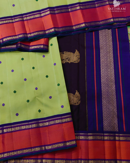 Parrot Green Colour Pure Zari Kanchivaram Silk Saree