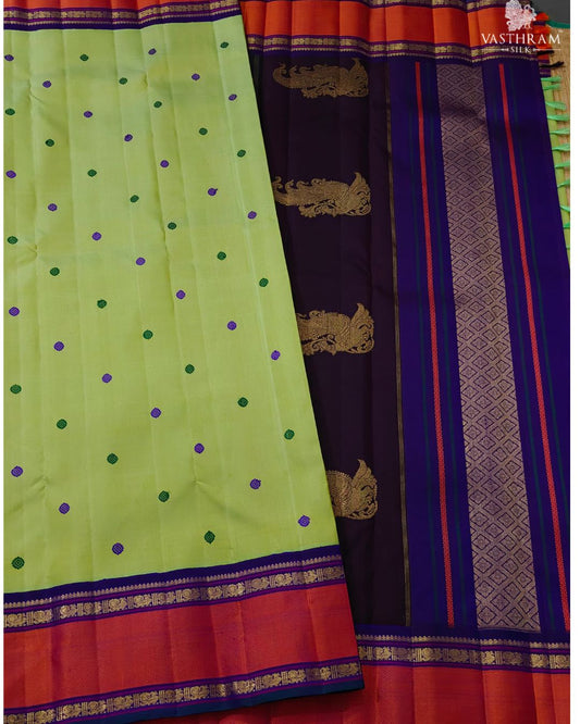 Parrot Green Colour Pure Zari Kanchivaram Silk Saree