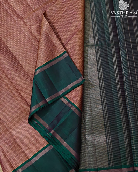 Light Brown Colour Kanchivaram Silk Saree With Zari Checks All Over