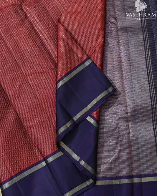 Brown Colour Kanchivaram Silk Saree With Zari Checks All Over