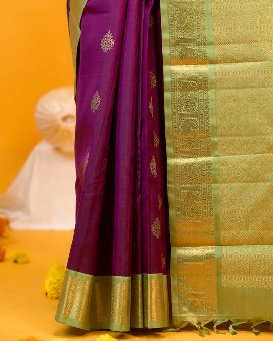 Magenta Colour Kanchivaram Silk Saree With Zari Motif