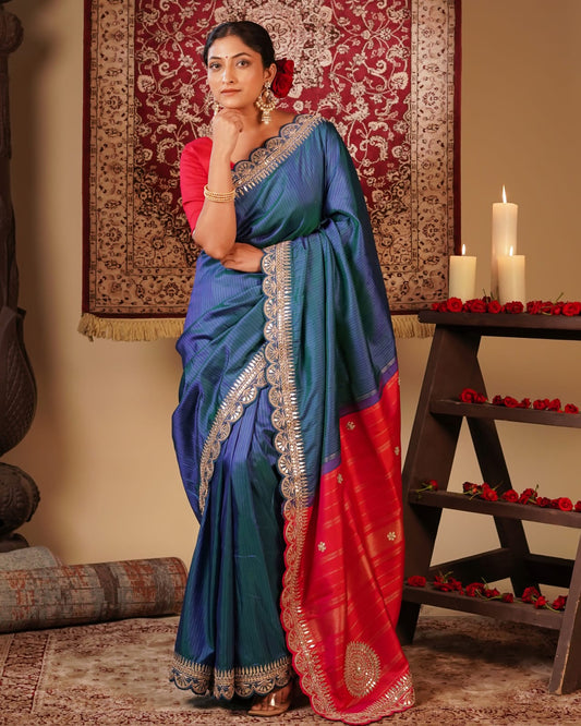 Kanchivaram Silk Saree With Thread Woven Stripes All Over