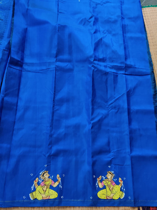 Blue Colour Kanchivaram Silk Saree With Patta Chitra Hand Paint