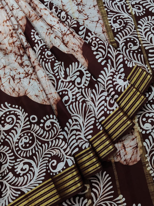 Cream Colour Mysore Crepe Silk With Batik Prints