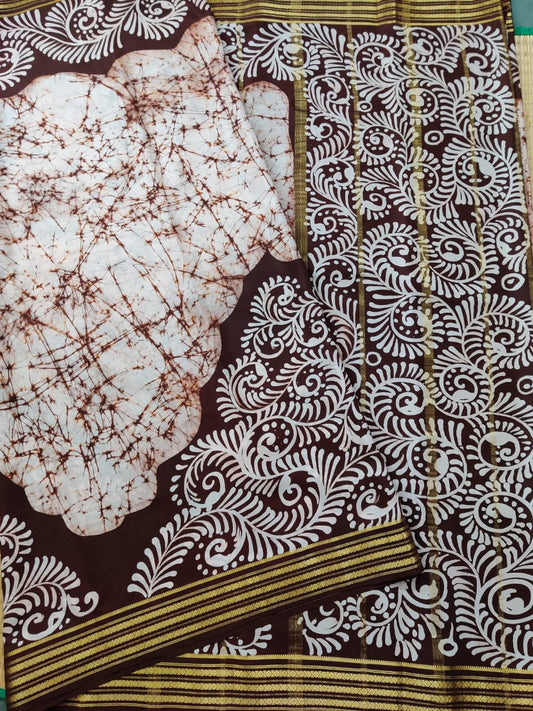 Cream Colour Mysore Crepe Silk With Batik Prints