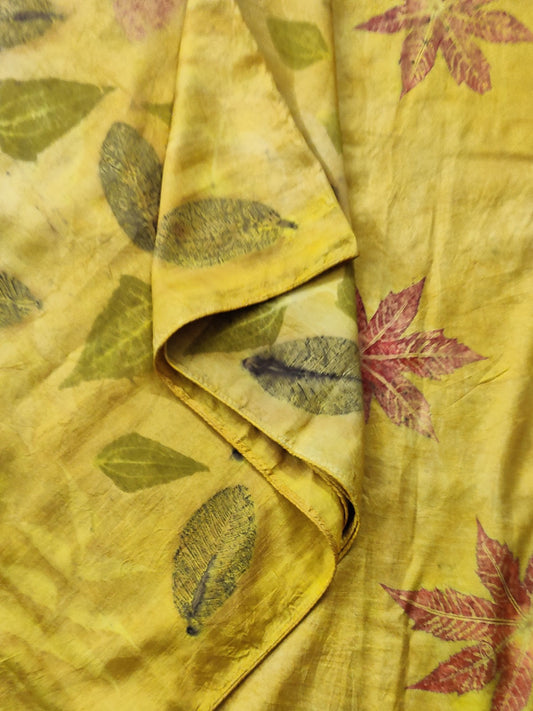 Lemon Yellow Pure Silk Saree With Natural Eco Print All Over Code : KA0338