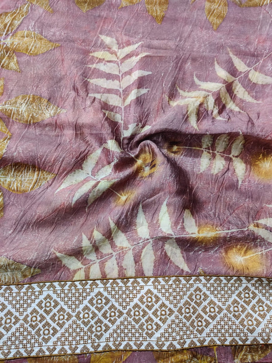 Brown Colour Silk Blouse Fabric With Eco Print