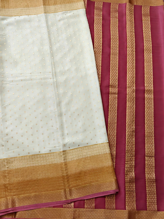 Dark Beige Colour Mysore Crepe Silk Saree With zari Butta All Over Code : 004