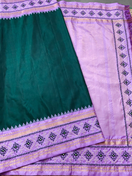 Bottle Green Colour Kanchivaram Silk Saree With Kasuthi Work All Over Code : KA393
