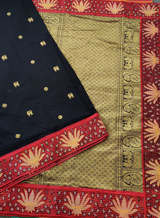 Black Colour Cotton Saree With Zari Motif