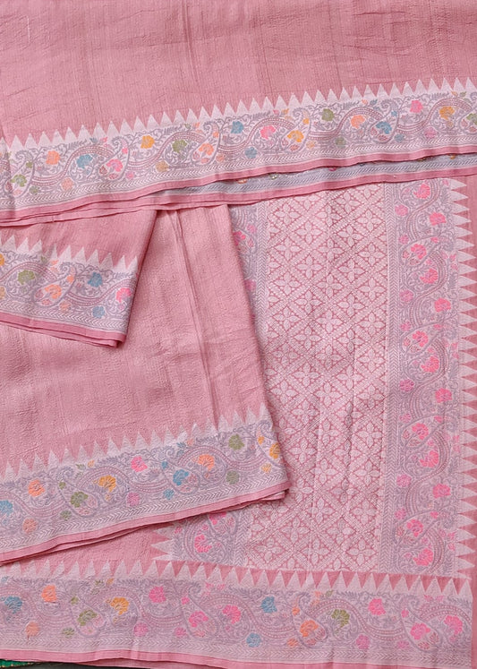 Baby Pink Colour Tussar Georgette Saree With Zari Brocade All Over Code : VB0469