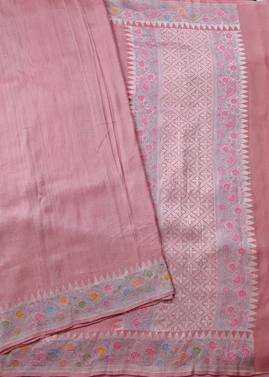 Baby Pink Colour Tussar Georgette Saree With Zari Brocade All Over Code : VB0469