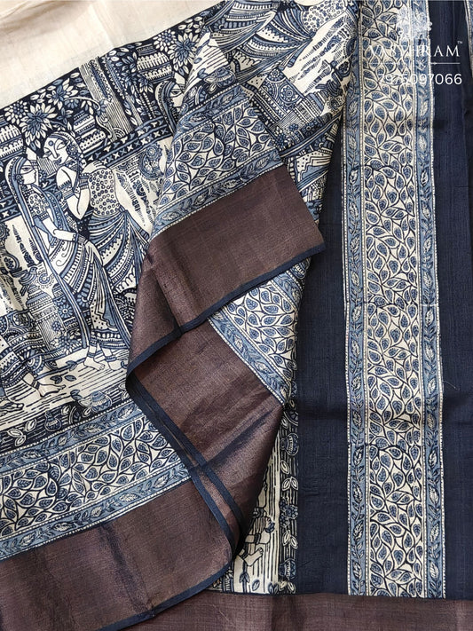 Cream Colour Tussar Silk Saree With Digital Print Body Code : KT020