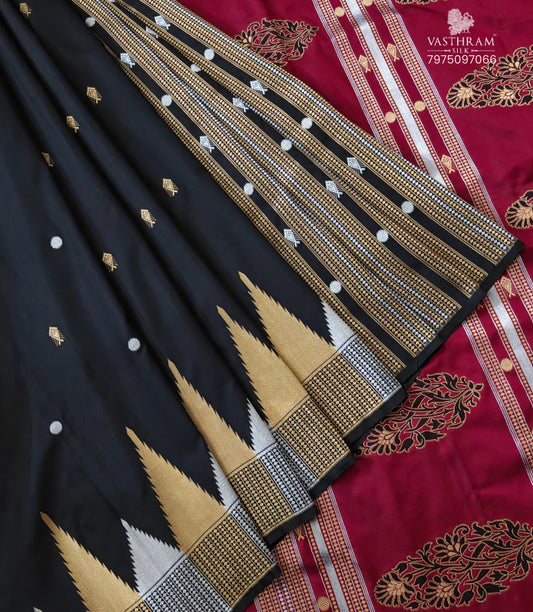 Black Colour Semi Katan Banarasi Saree With Partly Code : VB0478